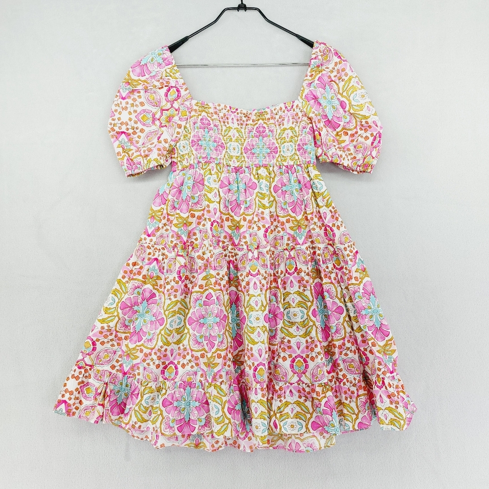 NEW MISA Kayla Pink Summer Floral Puff Sleeve Mini Dress P3893 - Picture 6 of 11